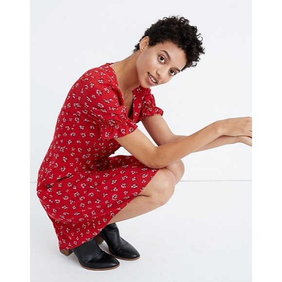 NWT Madewell Silk Ruffle-Sleeve Button-Front Dress in Little Lilies Size 8 - Picture 2 of 10